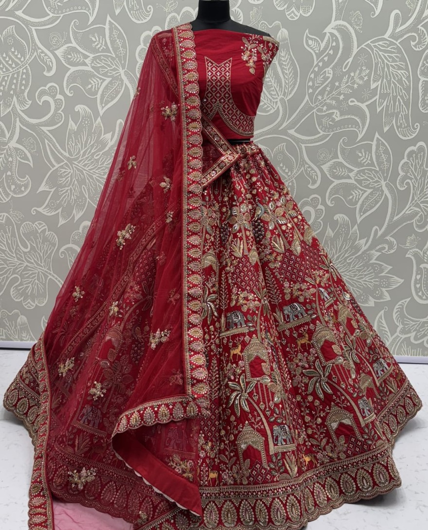 RED - Tremendous Red Embroidery Pattern  New Season Bridal Lehenga Choli 